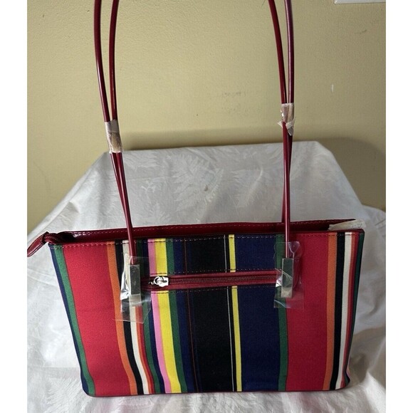 Stripe Multicolor Shoulder Bag 11x7x3 Zipper Close Inner Pockets Matching Wallet - Picture 3 of 16